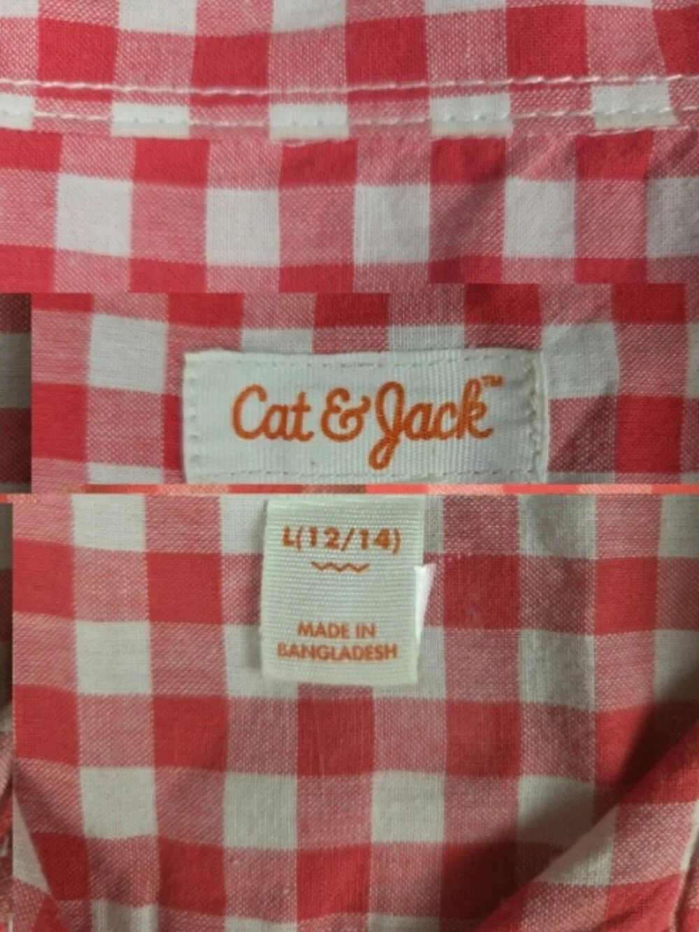 Cat & Jack Red Gingham Button‑Down Shirt – Girls L (12/14)